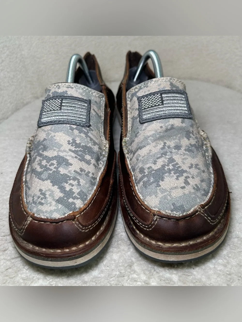 Ariat Cruiser Brown Leather Camo American Flag Slip On Loafers Comfortable 9.5
